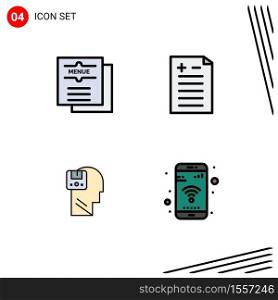 4 Creative Icons Modern Signs and Symbols of cafe, save, menu, pros and cons, user Editable Vector Design Elements