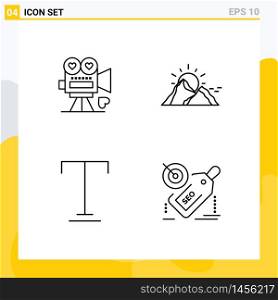 4 Creative Icons Modern Signs and Symbols of camera, sun, love, landscape, text Editable Vector Design Elements