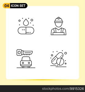 4 Creative Icons Modern Signs and Symbols of capsule, key, medicine, labour, capsule Editable Vector Design Elements