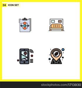 4 Creative Icons Modern Signs and Symbols of clipboard, bedroom, flow, workflow, internet Editable Vector Design Elements