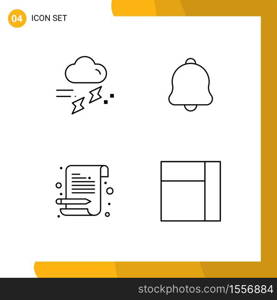 4 Creative Icons Modern Signs and Symbols of cloud, letter, rainy, bell, notepad Editable Vector Design Elements