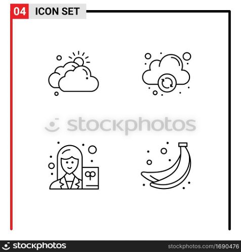 4 Creative Icons Modern Signs and Symbols of cloud, teacher, sun, online, banana Editable Vector Design Elements