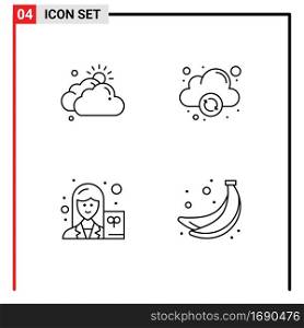 4 Creative Icons Modern Signs and Symbols of cloud, teacher, sun, online, banana Editable Vector Design Elements