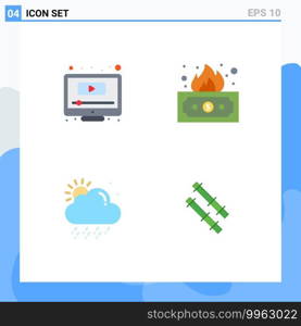 4 Creative Icons Modern Signs and Symbols of computer, snowy, youtube, income, bamboo Editable Vector Design Elements