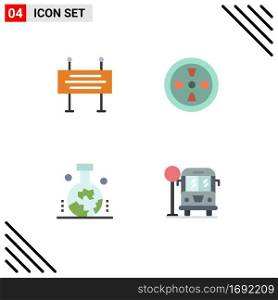 4 Creative Icons Modern Signs and Symbols of construction banner, scientific study of the origin of the earth, under construction barrier, wind, city Editable Vector Design Elements
