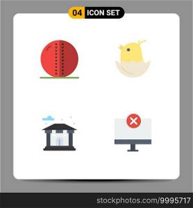 4 Creative Icons Modern Signs and Symbols of cricket ball, building, solid ball, easter, bank Editable Vector Design Elements