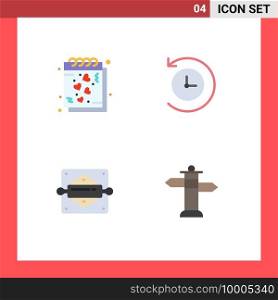 4 Creative Icons Modern Signs and Symbols of date, baking, notes, future, bread rolling pin Editable Vector Design Elements