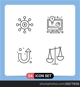 4 Creative Icons Modern Signs and Symbols of dollar, arrow, seeding, business idea, u turn Editable Vector Design Elements