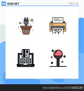 4 Creative Icons Modern Signs and Symbols of energy, file, power, data, shredder Editable Vector Design Elements