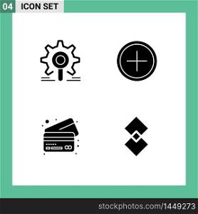 4 Creative Icons Modern Signs and Symbols of engine, plus, research, circle, cards Editable Vector Design Elements