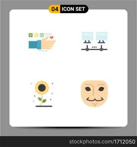 4 Creative Icons Modern Signs and Symbols of monitoring, flower, heart, network, sunflower Editable Vector Design Elements