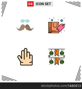 4 Creative Icons Modern Signs and Symbols of moustache, fingers, male, discount, three Editable Vector Design Elements