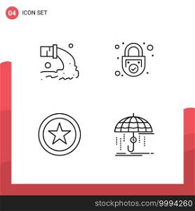 4 Creative Icons Modern Signs and Symbols of pipe, security, sewage, padlock, star Editable Vector Design Elements