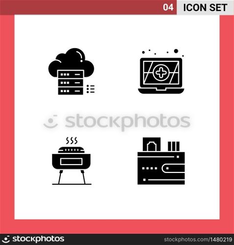 4 Creative Icons Modern Signs and Symbols of sever, holiday, cloud, barbeque, cash Editable Vector Design Elements