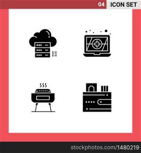 4 Creative Icons Modern Signs and Symbols of sever, holiday, cloud, barbeque, cash Editable Vector Design Elements
