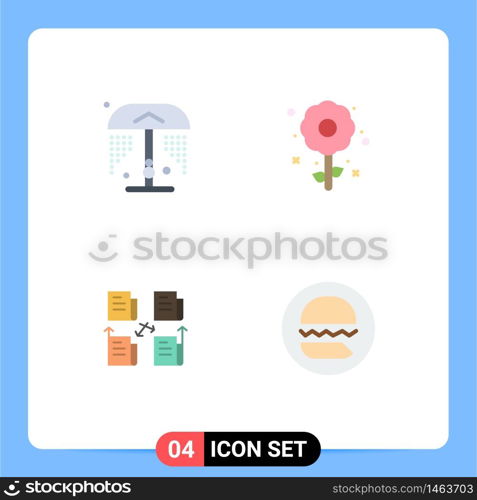 4 Creative Icons Modern Signs and Symbols of shower, folder, flower, holiday, privacy Editable Vector Design Elements