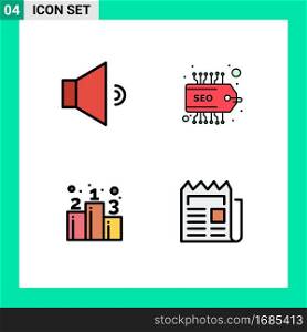 4 Creative Icons Modern Signs and Symbols of sound, strategy, label, business, news Editable Vector Design Elements