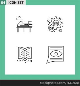 4 Creative Icons Modern Signs and Symbols of train, contact, protection, learning, email Editable Vector Design Elements