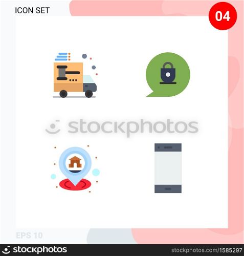 4 Creative Icons Modern Signs and Symbols of truck, home, car, lock, map Editable Vector Design Elements