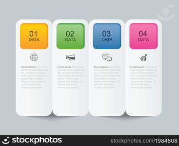 4 data infographics tab paper index template. Vector illustration abstract background.