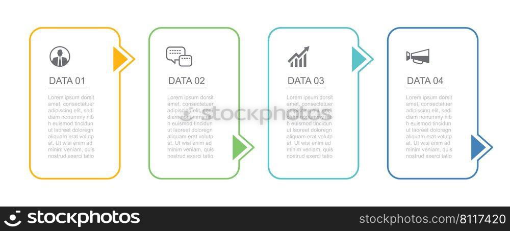 4 data outline infographics tab index template. Vector illustration abstract background.