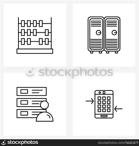 4 Editable Vector Line Icons and Modern Symbols of abacus, router, math, locker, internet Vector Illustration