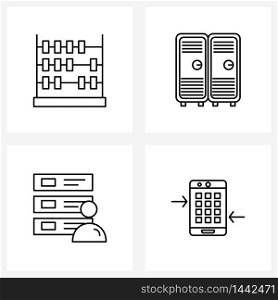 4 Editable Vector Line Icons and Modern Symbols of abacus, router, math, locker, internet Vector Illustration