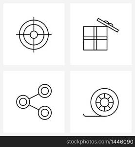 4 Editable Vector Line Icons and Modern Symbols of aim, media, target, gifts, share Vector Illustration