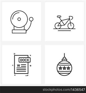 4 Editable Vector Line Icons and Modern Symbols of alarm; file type; security; sport; file format Vector Illustration
