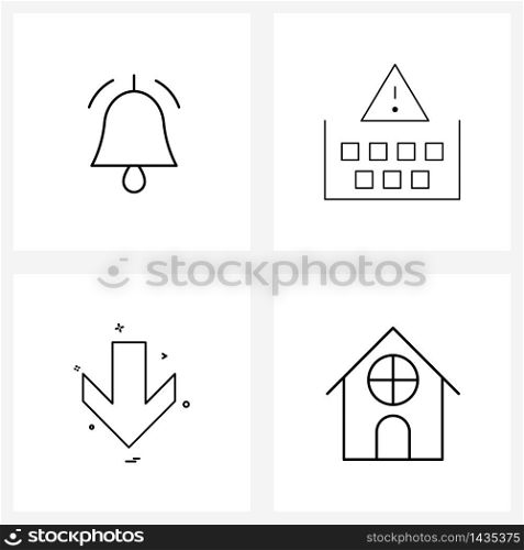 4 Editable Vector Line Icons and Modern Symbols of alarm, pointer, build, warnings, down Vector Illustration