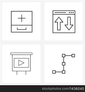4 Editable Vector Line Icons and Modern Symbols of archive; marketing; add; web; video Vector Illustration
