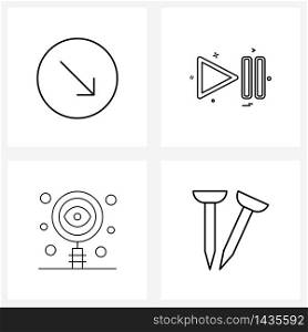 4 Editable Vector Line Icons and Modern Symbols of arrow, bank, pause, media, nail Vector Illustration