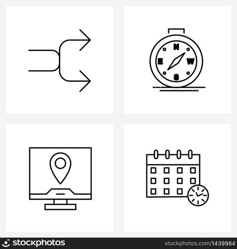 4 Editable Vector Line Icons and Modern Symbols of arrow, map, compass, navigation, appointment Vector Illustration