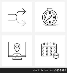 4 Editable Vector Line Icons and Modern Symbols of arrow, map, compass, navigation, appointment Vector Illustration