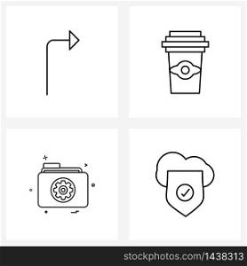 4 Editable Vector Line Icons and Modern Symbols of arrows; gear ; right; drinking; cloud Vector Illustration