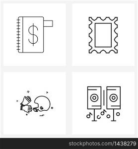 4 Editable Vector Line Icons and Modern Symbols of banking; hamlet; notepad; mail; sports Vector Illustration