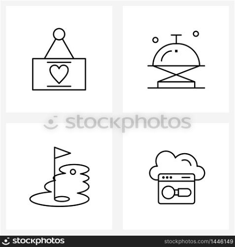 4 Editable Vector Line Icons and Modern Symbols of board, field, heart, food serving, golf Vector Illustration