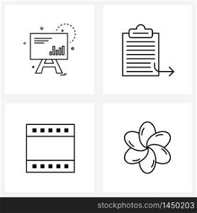4 Editable Vector Line Icons and Modern Symbols of board, player, clipboard, paste, flower Vector Illustration