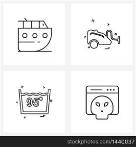 4 Editable Vector Line Icons and Modern Symbols of boat, water, transport, vacuum cleaner, tub Vector Illustration