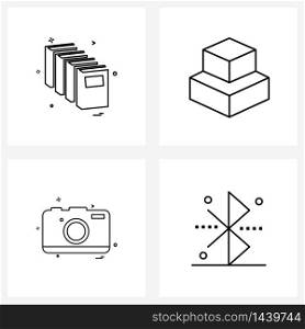 4 Editable Vector Line Icons and Modern Symbols of book, camera , reading, geometry, click Vector Illustration
