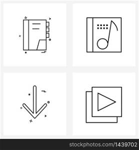 4 Editable Vector Line Icons and Modern Symbols of book, direction, learning, essential, down Vector Illustration