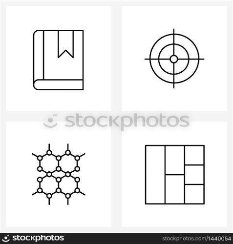 4 Editable Vector Line Icons and Modern Symbols of book, network, aim, medical, grid Vector Illustration