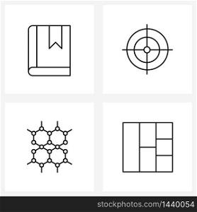 4 Editable Vector Line Icons and Modern Symbols of book, network, aim, medical, grid Vector Illustration