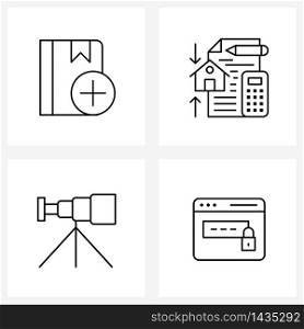 4 Editable Vector Line Icons and Modern Symbols of book, science, architect, calculate, telescope Vector Illustration