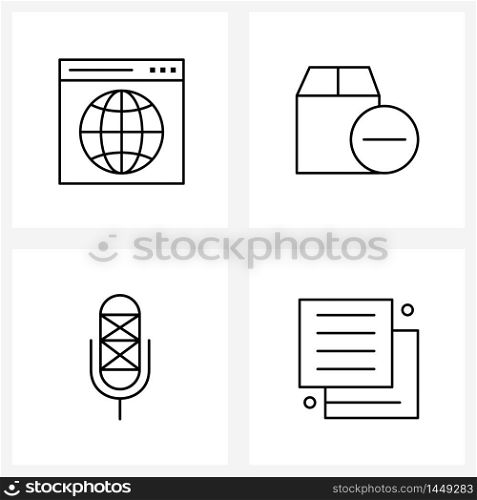 4 Editable Vector Line Icons and Modern Symbols of browser, microphone, window, delivery, music Vector Illustration