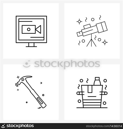 4 Editable Vector Line Icons and Modern Symbols of camera; hardware; screen; universe; hammer Vector Illustration