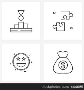 4 Editable Vector Line Icons and Modern Symbols of champion, emote, sport, problem solving, emoji Vector Illustration
