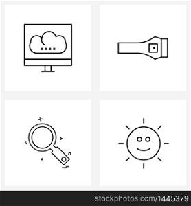 4 Editable Vector Line Icons and Modern Symbols of cloud, search, internet, flashlight, magnifying glass Vector Illustration