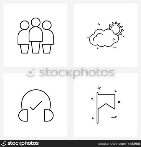 4 Editable Vector Line Icons and Modern Symbols of community, headphone, people, weather , tick Vector Illustration