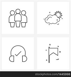 4 Editable Vector Line Icons and Modern Symbols of community, headphone, people, weather , tick Vector Illustration